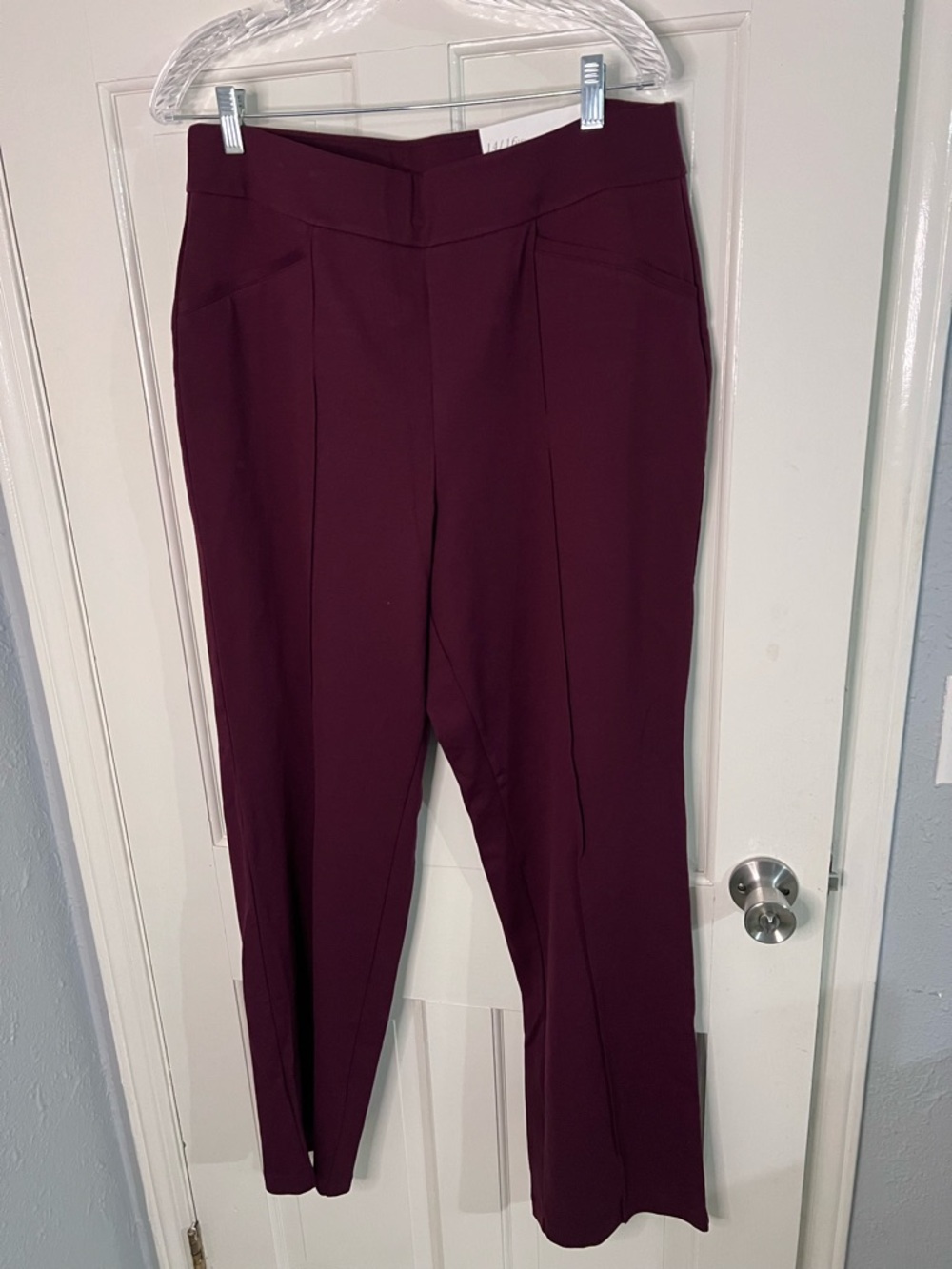 High-Rise Wine Straight-Leg Trousers